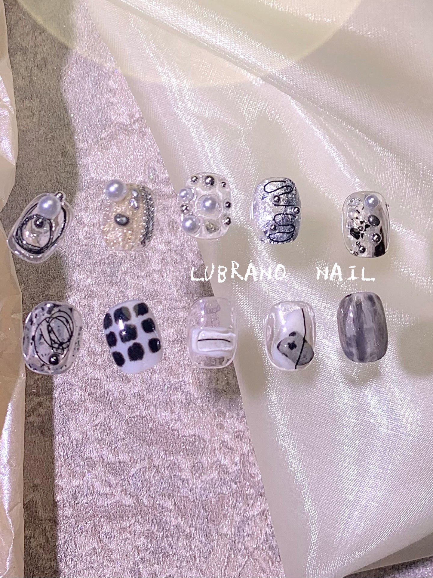 LUBRANO NAIL - Black and silver sweet and cool nail art material pack（(excluding nails)）